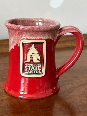 Deneen Pottery Minnesota State Capitol Mug 2022 Red 12 Oz Drip Glaze Coffee Cup